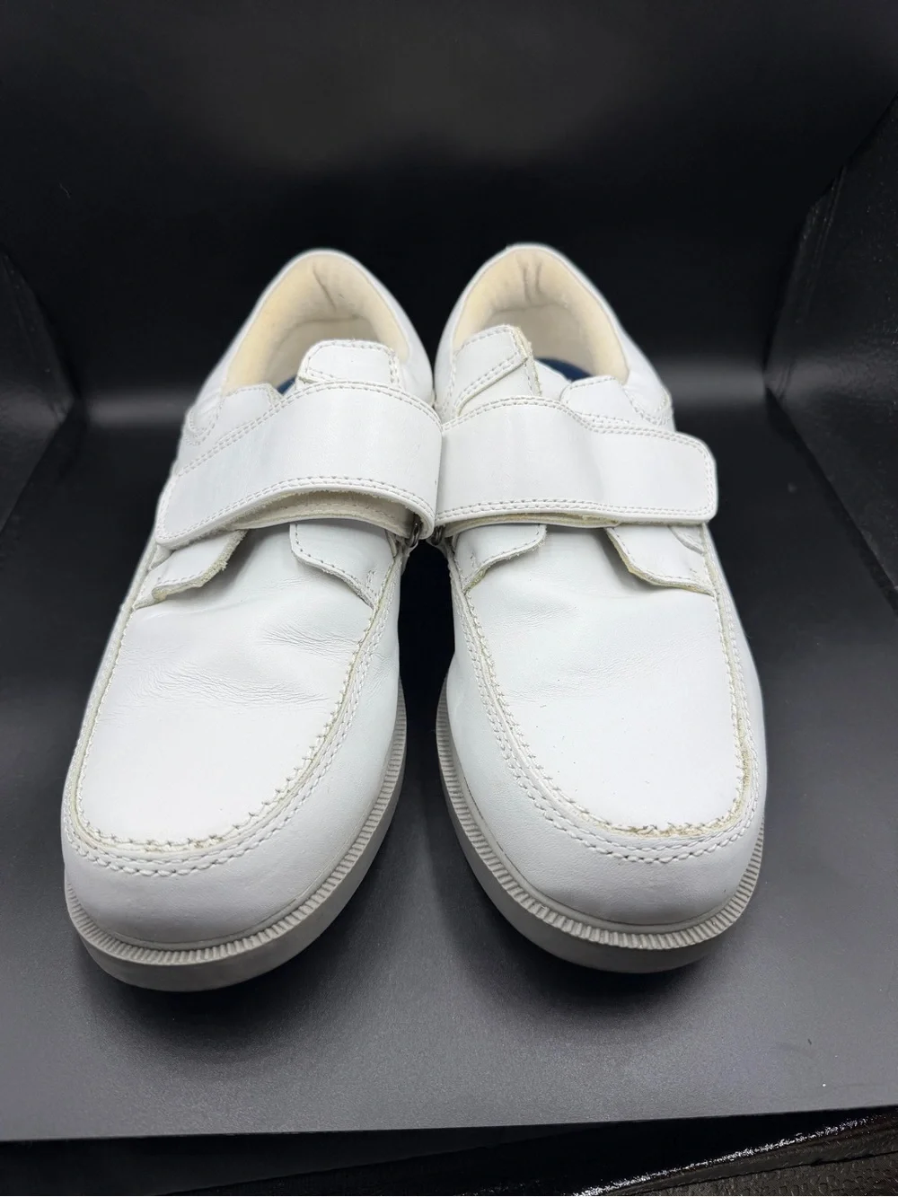 Men's White Leather Velcro Casual Shoes
